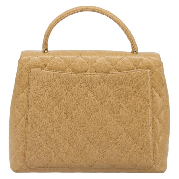 CHANEL Matelasse Hand Bag Caviar Skin Beige Gold CC Auth 186257V