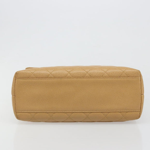 CHANEL Matelasse Hand Bag Caviar Skin Beige Gold CC Auth 186257V