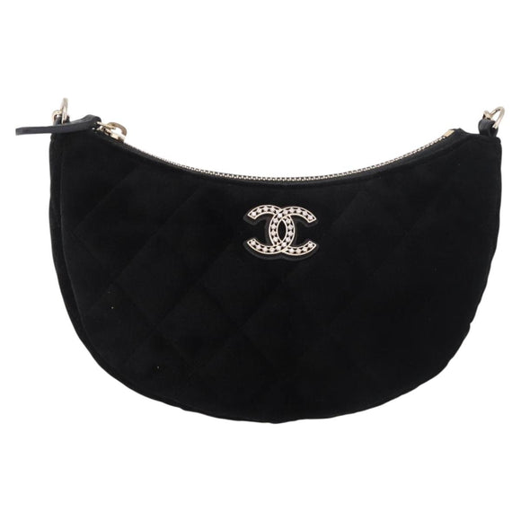 CHANEL Matelasse Chain Shoulder Bag Velor Black Gold CC Auth 186258SM