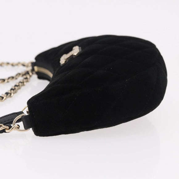 CHANEL Matelasse Chain Shoulder Bag Velor Black Gold CC Auth 186258SM