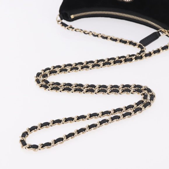 CHANEL Matelasse Chain Shoulder Bag Velor Black Gold CC Auth 186258SM