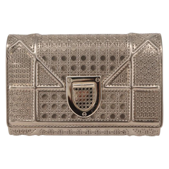 Christian Dior Diorama Portemonnee Leer Champagne Goud Auth 186259M