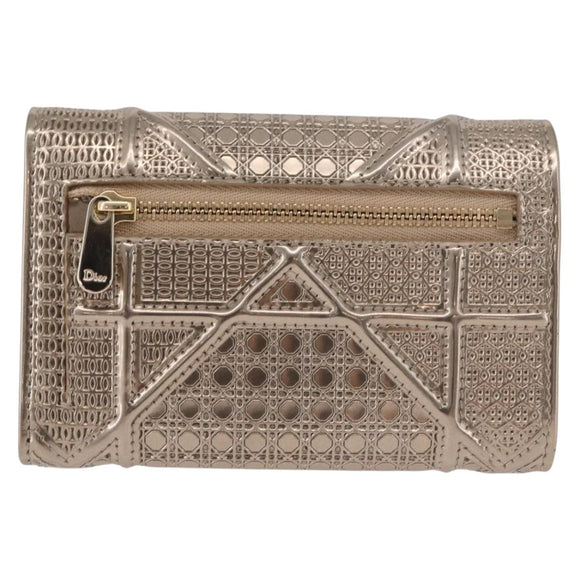 Christian Dior Diorama Portemonnee Leer Champagne Goud Auth 186259M