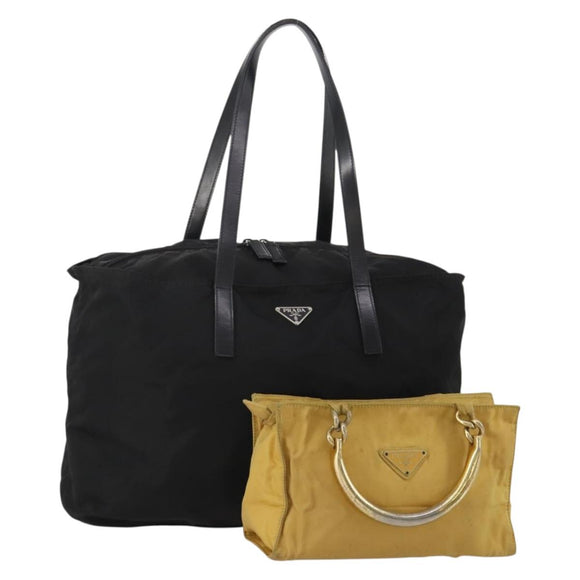 PRADA Hand Bag Nylon 2 Set Black Yellow Auth 186260