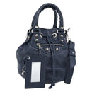 BALENCIAGA Giant Mini Pom Pom Hand Bag Leather 2way Navy Silver Auth 186261SM-1
