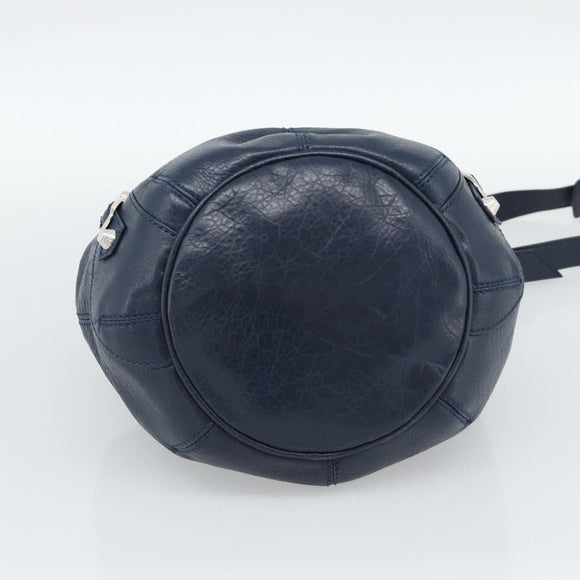BALENCIAGA Giant Mini Pom Pom Hand Bag Leather 2way Navy Silver Auth 186261SM