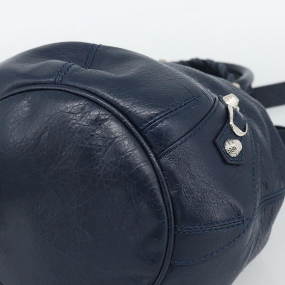 BALENCIAGA Giant Mini Pom Pom Hand Bag Leather 2way Navy Silver Auth 186261SM