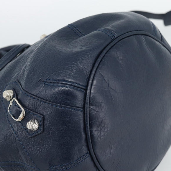 BALENCIAGA Giant Mini Pom Pom Hand Bag Leather 2way Navy Silver Auth 186261SM