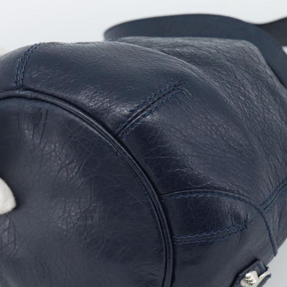 BALENCIAGA Giant Mini Pom Pom Hand Bag Leather 2way Navy Silver Auth 186261SM
