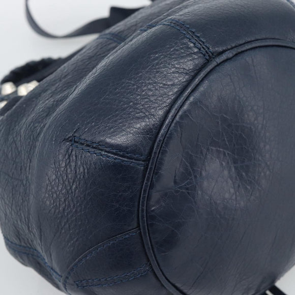 BALENCIAGA Giant Mini Pom Pom Hand Bag Leather 2way Navy Silver Auth 186261SM