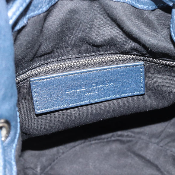 BALENCIAGA Giant Mini Pom Pom Hand Bag Leather 2way Navy Silver Auth 186261SM