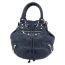 BALENCIAGA Giant Mini Pom Pom Hand Bag Leather 2way Navy Silver Auth 186261SM-13