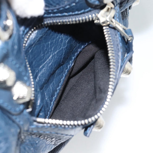 BALENCIAGA Giant Mini Pom Pom Hand Bag Leather 2way Navy Silver Auth 186261SM