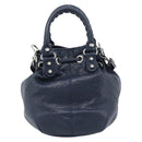 BALENCIAGA Giant Mini Pom Pom Hand Bag Leather 2way Navy Silver Auth 186261SM-2