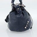 BALENCIAGA Giant Mini Pom Pom Hand Bag Leather 2way Navy Silver Auth 186261SM-3