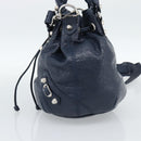 BALENCIAGA Giant Mini Pom Pom Hand Bag Leather 2way Navy Silver Auth 186261SM-4