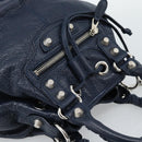BALENCIAGA Giant Mini Pom Pom Hand Bag Leather 2way Navy Silver Auth 186261SM-6