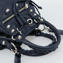 BALENCIAGA Giant Mini Pom Pom Hand Bag Leather 2way Navy Silver Auth 186261SM-7