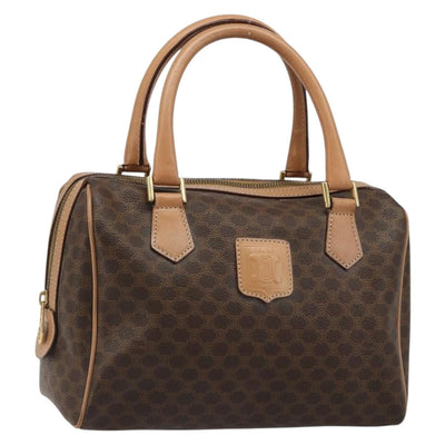 CELINE Macadam Canvas Boston Bag PVC Leather Brown Gold Auth 186262A