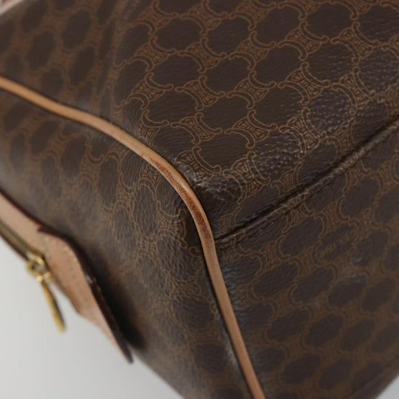 CELINE Macadam Canvas Boston Bag PVC Leather Brown Gold Auth 186262A