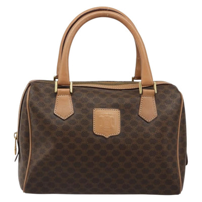 CELINE Macadam Canvas Boston Bag PVC Leather Brown Gold Auth 186262A - 0