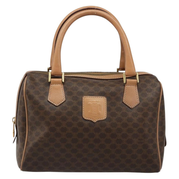 CELINE Macadam Canvas Boston Bag PVC Leather Brown Gold Auth 186262A