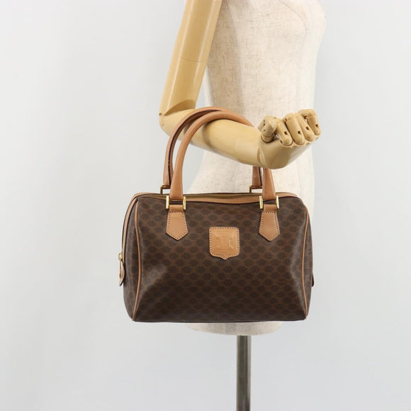 CELINE Macadam Canvas Boston Bag PVC Leather Brown Gold Auth 186262A