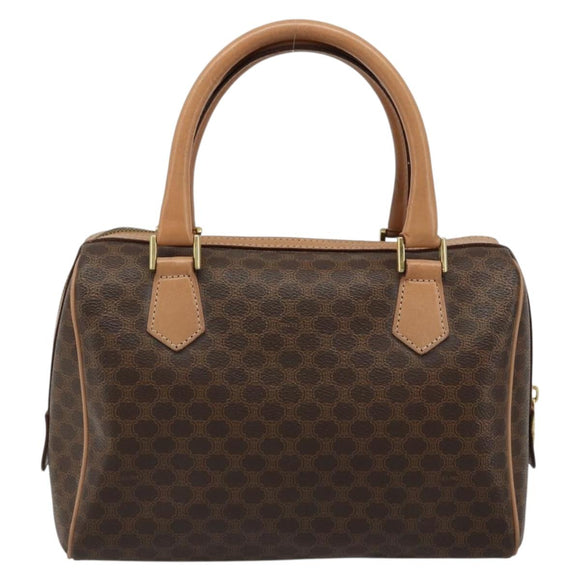 CELINE Macadam Canvas Boston Bag PVC Leather Brown Gold Auth 186262A