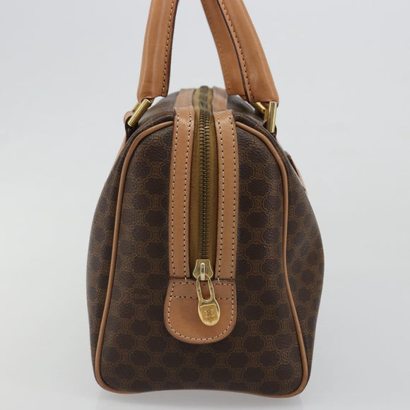 CELINE Macadam Canvas Boston Bag PVC Leather Brown Gold Auth 186262A