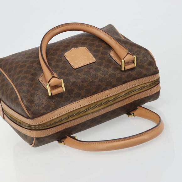 CELINE Macadam Canvas Boston Bag PVC Leather Brown Gold Auth 186262A