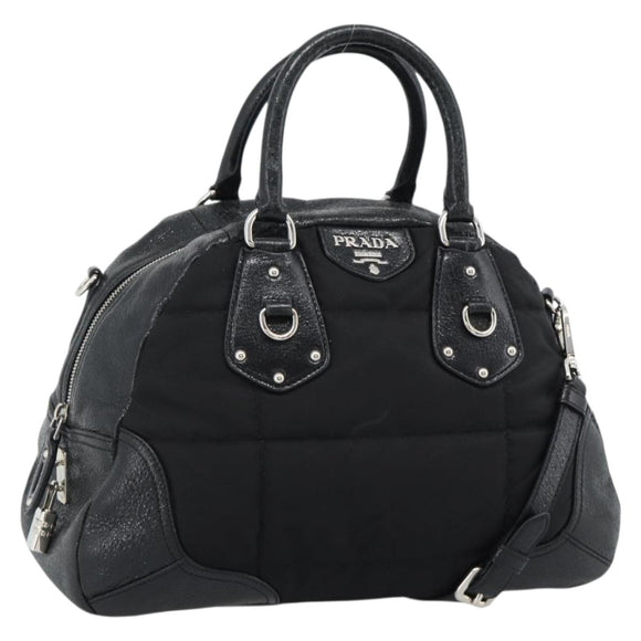 PRADA Hand Bag Leather 2way Black Silver Auth 186264A