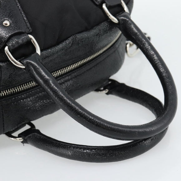 PRADA Hand Bag Leather 2way Black Silver Auth 186264A