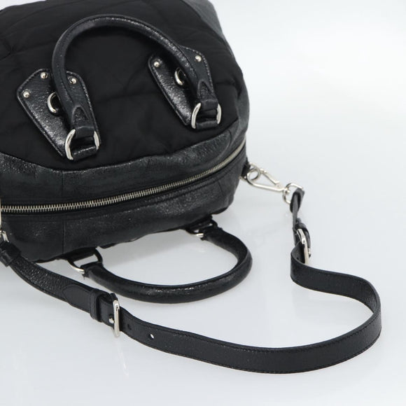 PRADA Hand Bag Leather 2way Black Silver Auth 186264A