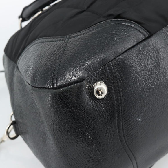 PRADA Hand Bag Leather 2way Black Silver Auth 186264A