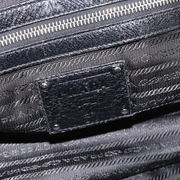 PRADA Hand Bag Leather 2way Black Silver Auth 186264A