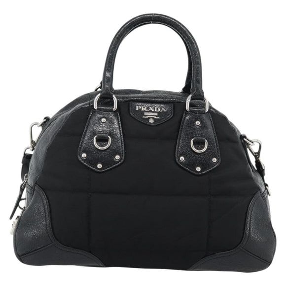 PRADA Hand Bag Leather 2way Black Silver Auth 186264A
