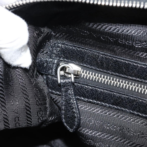 PRADA Hand Bag Leather 2way Black Silver Auth 186264A