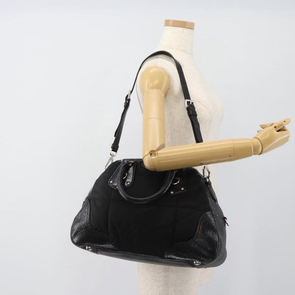 PRADA Hand Bag Leather 2way Black Silver Auth 186264A