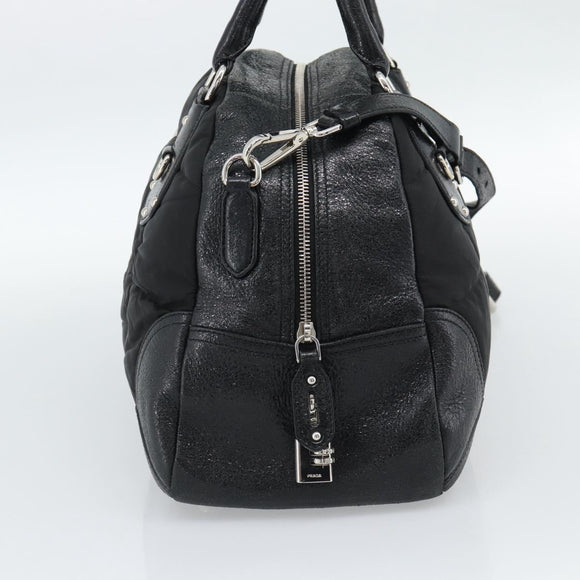 PRADA Hand Bag Leather 2way Black Silver Auth 186264A