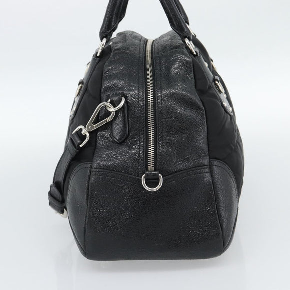 PRADA Hand Bag Leather 2way Black Silver Auth 186264A