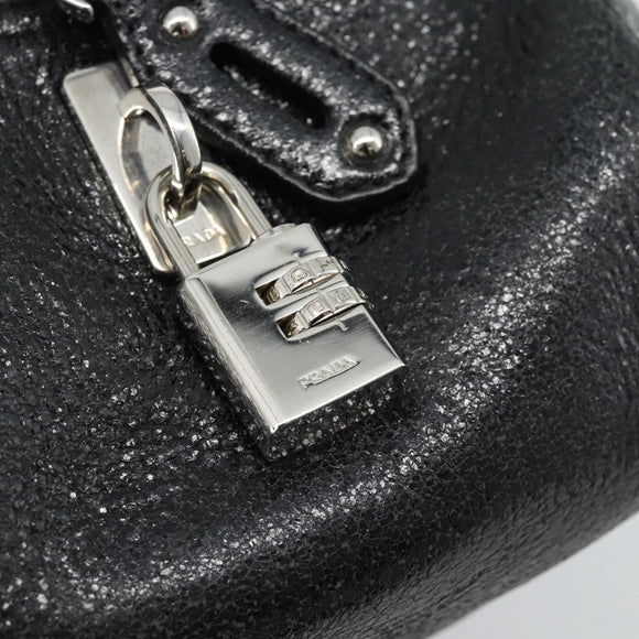 PRADA Hand Bag Leather 2way Black Silver Auth 186264A