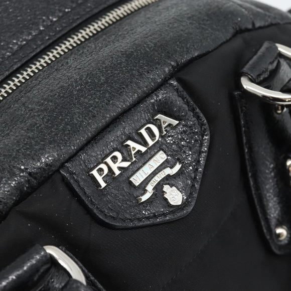 PRADA Hand Bag Leather 2way Black Silver Auth 186264A