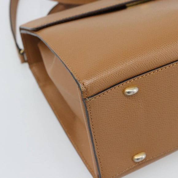 CELINE Hand Bag Leather 2way Beige Gold Auth 186265