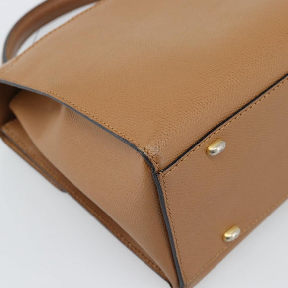 CELINE Hand Bag Leather 2way Beige Gold Auth 186265