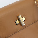 CELINE Hand Bag Leather 2way Beige Gold Auth 186265-19