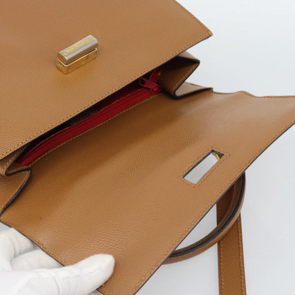 CELINE Hand Bag Leather 2way Beige Gold Auth 186265
