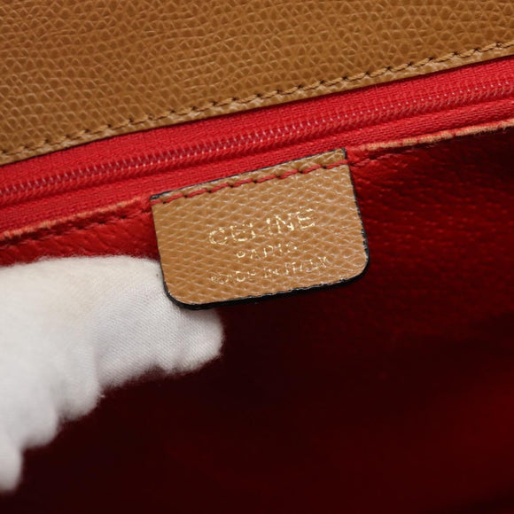 CELINE Hand Bag Leather 2way Beige Gold Auth 186265