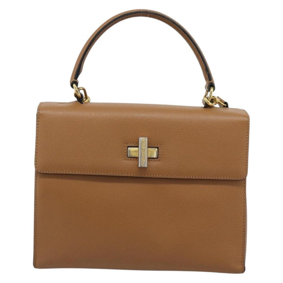 CELINE Hand Bag Leather 2way Beige Gold Auth 186265