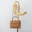 CELINE Hand Bag Leather 2way Beige Gold Auth 186265-26