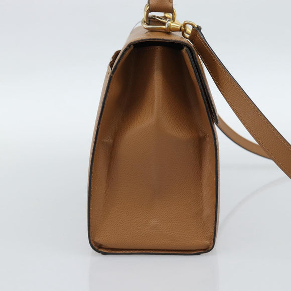 CELINE Hand Bag Leather 2way Beige Gold Auth 186265